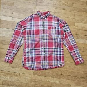 Men J. Crew Madras Red and Blue Plaid Casual Shirt Size XLT